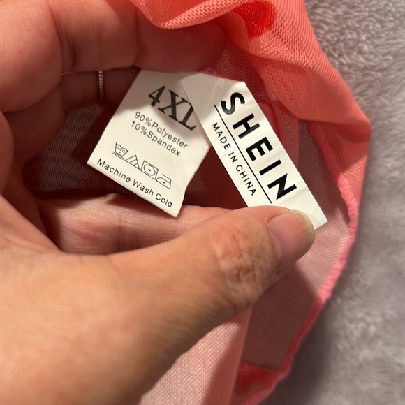 Halter teddy; coral color with red hearts. - Picture 3 of 3